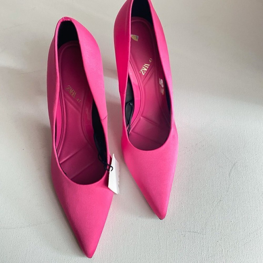 NWT Zara Pink Satin Pointy Toe  heels 41 - Picture 8 of 10
